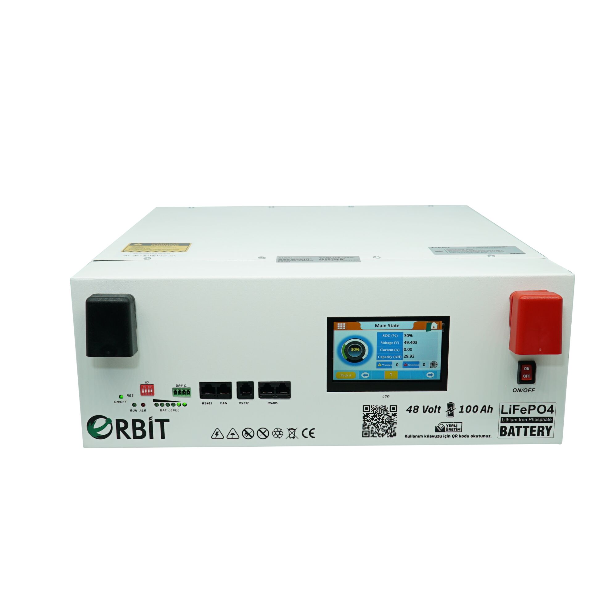 ORBİT 51.2 V 100 Ah LiFePO4 Akü-Low Voltage-Ekranlı-Metal Kasa